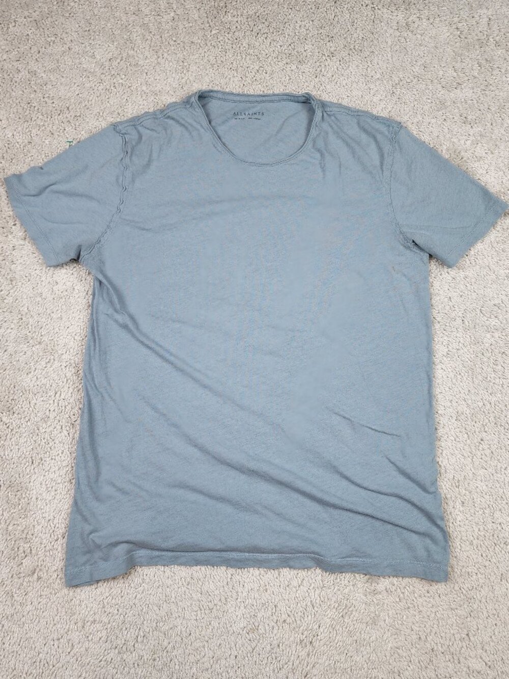 AllSaints Shirt Mens Medium Blue Crew Neck Short Sleeve M Casual Collar Cotton